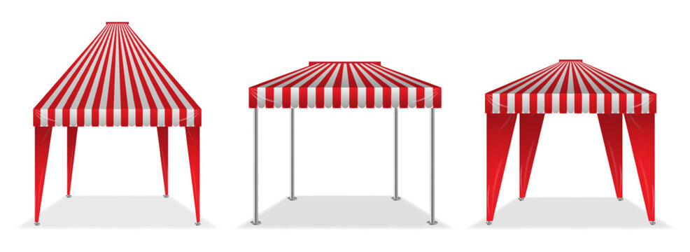 striped blank market stall or kiosk market awning shop isolated. 3d illustration