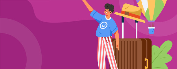 Holiday travel travel characters internet background vector hand drawn illustration
