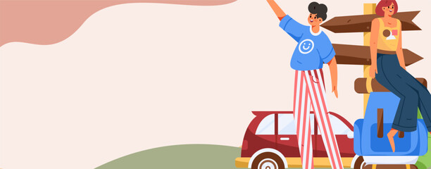 Holiday travel travel characters internet background vector hand drawn illustration
