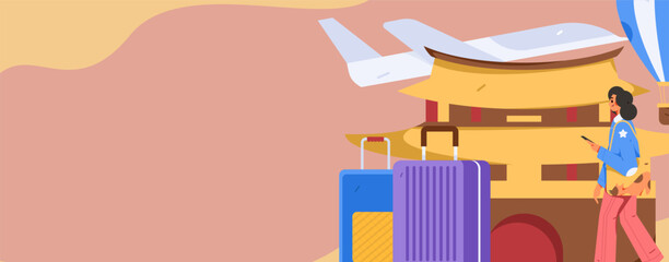 Holiday travel travel characters internet background vector hand drawn illustration
