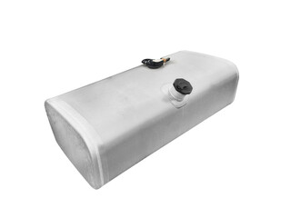 Truck fuel tank isolated on white background. Aluminium gas tank isolated. Car spare parts