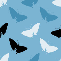 Scattered Butterfly Silhouette Seamless Repeat Pattern Background. Random Colorful Butterfly Silhouettes Digital Paper.