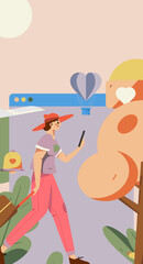 Holiday travel travel characters internet background vector hand drawn illustration
