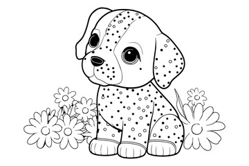 Dog Character Vector, Coloring Book Page with Dog, Coloring page outline of a cute dog, coloring page with Animal character 