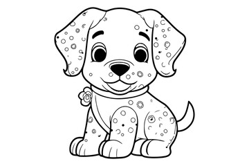 Dog Character Vector, Coloring Book Page with Dog, Coloring page outline of a cute dog, coloring page with Animal character 