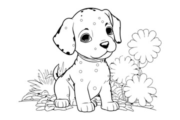 Dog Character Vector, Coloring Book Page with Dog, Coloring page outline of a cute dog, coloring page with Animal character 