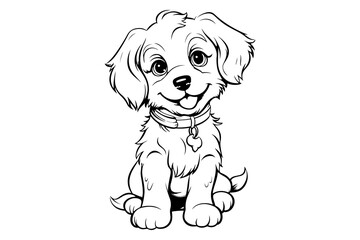 Dog Character Vector, Coloring Book Page with Dog, Coloring page outline of a cute dog, coloring page with Animal character 