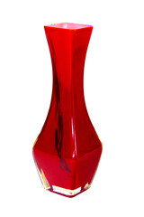 Red Decorative custom trumpet-style Glass Vase isolated on a transparent background. PNG image for...
