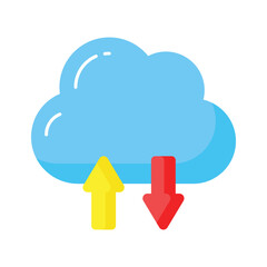 Upward and downward arrow with cloud showing concept vector of cloud syncing with 5G speed