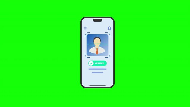 face recognition face id Mobile phone icon Animation loop motion graphics video transparent background with alpha channel