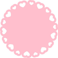 Fototapeta na wymiar Circle scalloped frame with hearts, Pastel Cute Valentines Frame Border