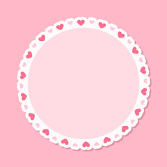Circle scalloped frame with hearts, Pastel Cute Valentines Frame Border