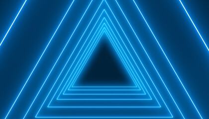Illustation of many triangles in neon blue on dark background. - abstract background