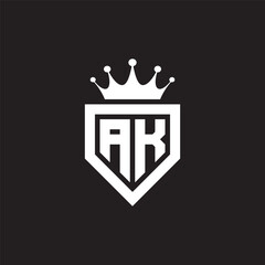 AK or KA logo monogram symbol shield with crown shape design vector