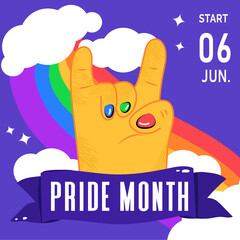 card with hand love pride month