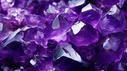 Amethyst crystals background made with generative AI. Gems background.