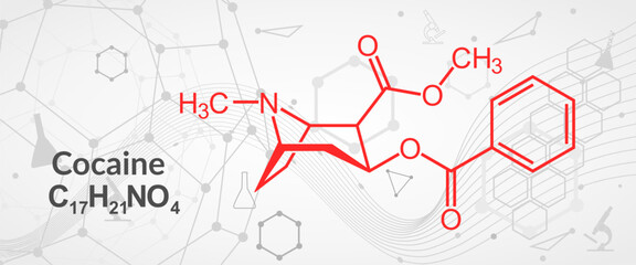 Cocaine stimulant drug molecule. Skeletal formula.