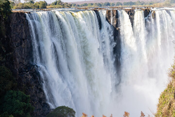 Close-up of the victoria falls in Zimbabwe, on a late afternoon.