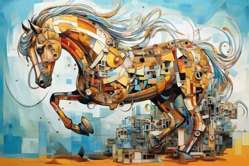 Koń kolorowy surrealistyczny akrylowy obraz Generative AI