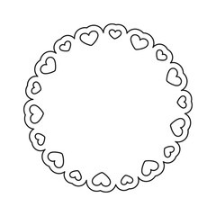Round scalloped frame with hearts pattern outline line art, Pastel Cute Valentines Frame Border