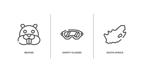 africa outline icons set. thin line icons sheet included beaver, safety glasses, south africa vector.