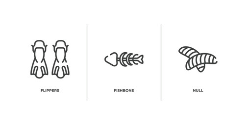hunting outline icons set. thin line icons sheet included flippers, fishbone, null vector.