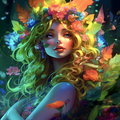 Forest spirit with flower in her hair