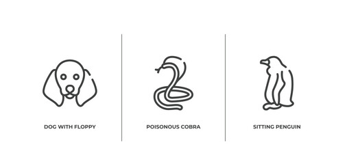 Obraz premium free animals outline icons set. thin line icons sheet included dog with floppy ears, poisonous cobra, sitting penguin vector.