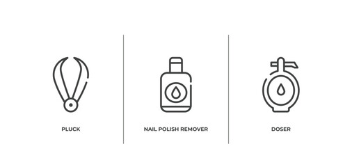 pretty outline icons set. thin line icons sheet included pluck, nail polish remover, doser vector.