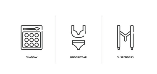 hipster outline icons set. thin line icons sheet included shadow, underwear, suspenders vector.