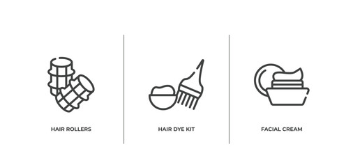 beauty salon outline icons set. thin line icons sheet included hair rollers, hair dye kit, facial cream vector.