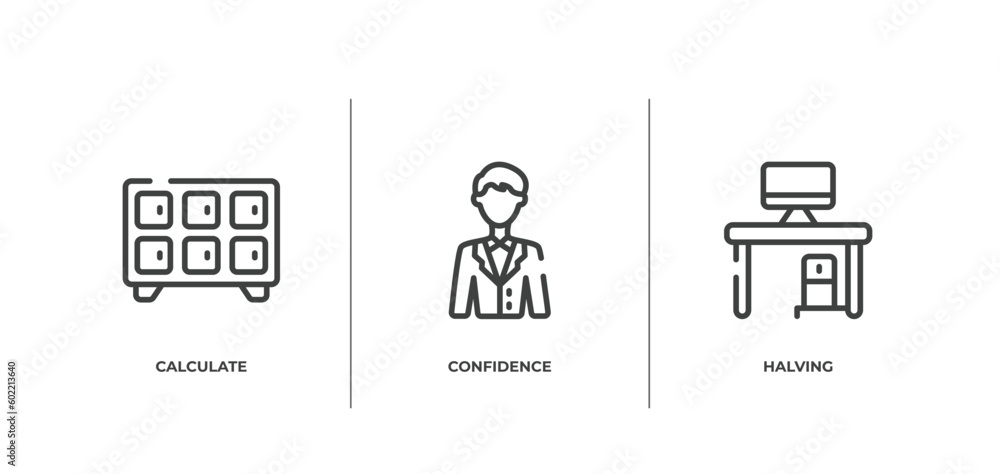 Aufkleber bitcoin outline icons set. thin line icons sheet included calculate, confidence, halving vector.