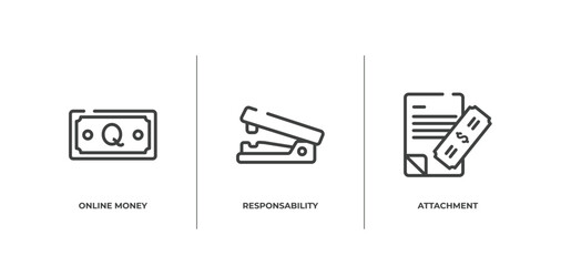 management outline icons set. thin line icons sheet included online money, responsability, attachment vector.