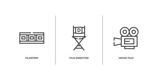 cinema outline icons set. thin line icons sheet included filmstrip, film director, movie film vector.