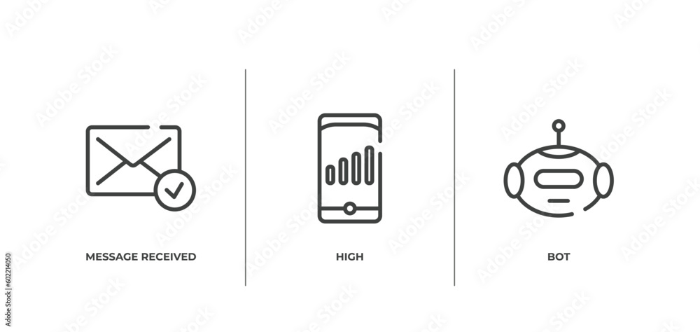 Poster internet of thing outline icons set. thin line icons sheet included message received, high, bot vect