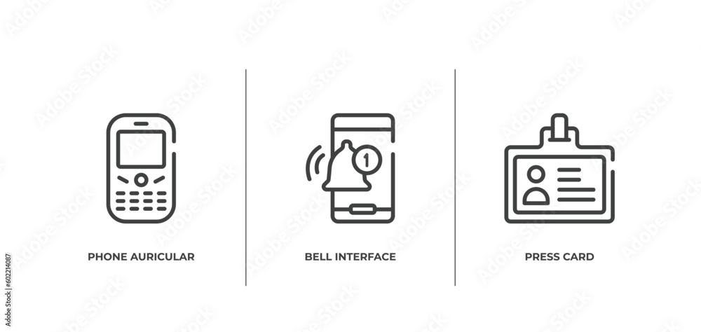 Poster journalist outline icons set. thin line icons sheet included phone auricular and buttons, bell inter