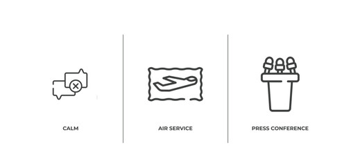 interview outline icons set. thin line icons sheet included calm, air service, press conference vector.
