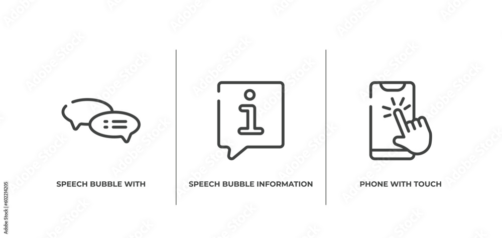 Poster smartphones outline icons set. thin line icons sheet included speech bubble with ellipsis, speech bu