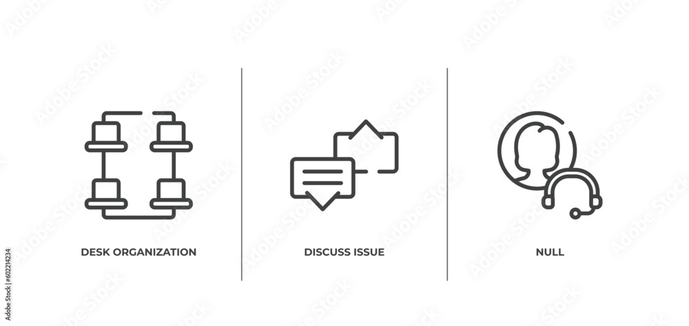 Poster support outline icons set. thin line icons sheet included desk organization, discuss issue, null vector.