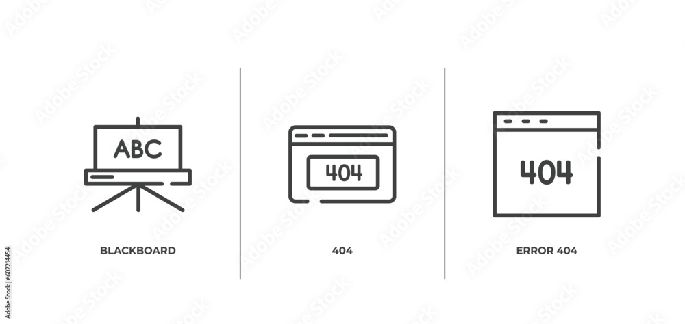 Aufkleber internet outline icons set. thin line icons sheet included blackboard, 404, error 404 vector.