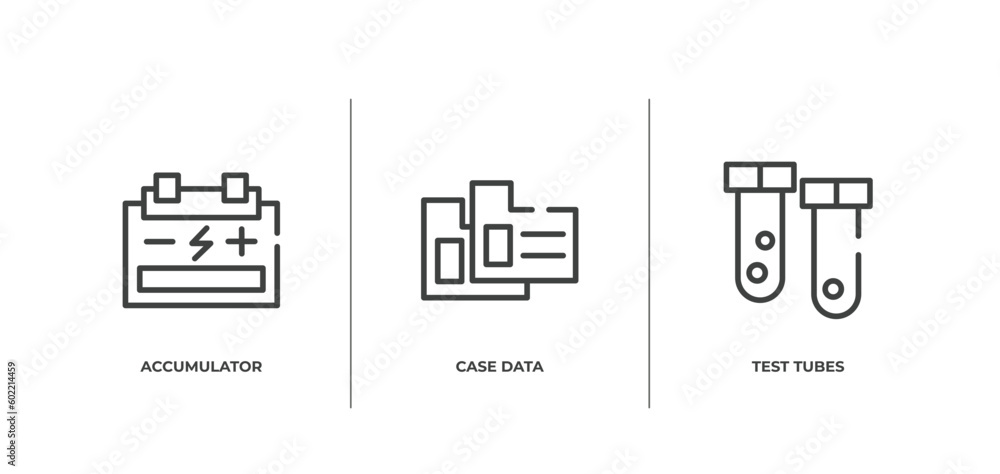 Poster learning outline icons set. thin line icons sheet included accumulator, case data, test tubes vector