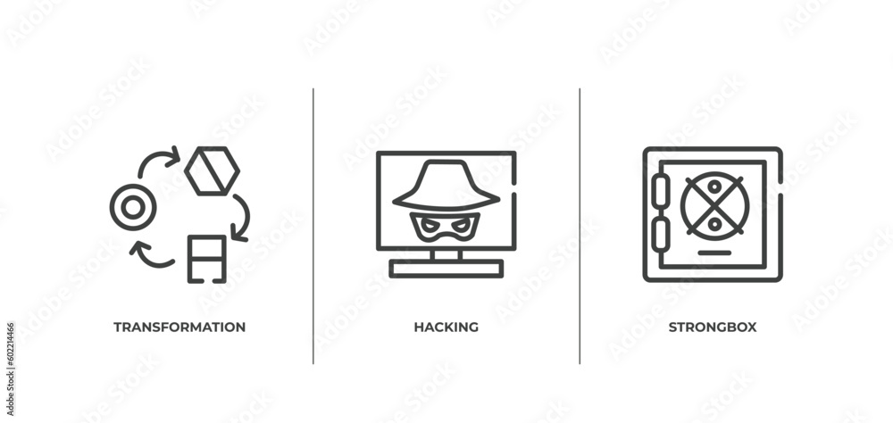 Poster smart house outline icons set. thin line icons sheet included transformation, hacking, strongbox vec