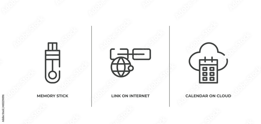 Poster cloud computing outline icons set. thin line icons sheet included memory stick, link on internet, ca