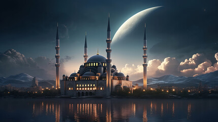 Obraz premium Illustration of amazing architecture design of muslim mosque concept
