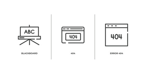 internet outline icons set. thin line icons sheet included blackboard, 404, error 404 vector.