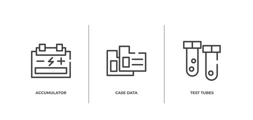 learning outline icons set. thin line icons sheet included accumulator, case data, test tubes vector.