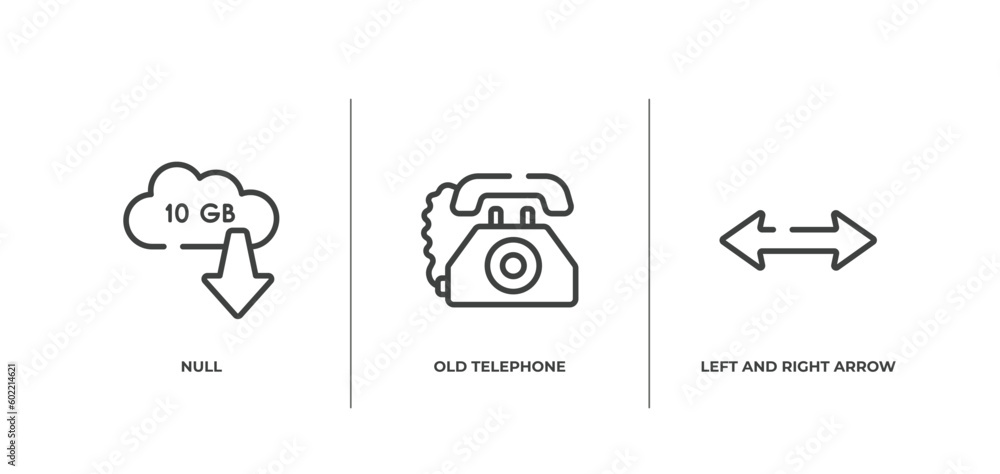 Poster cursors and pointers outline icons set. thin line icons sheet included null, old telephone, left and