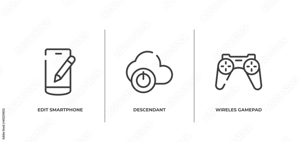 Aufkleber computer devices outline icons set. thin line icons sheet included edit smartphone, descendant, wire