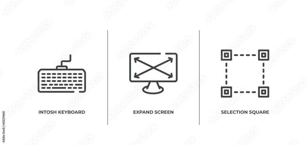 Poster responsive web outline icons set. thin line icons sheet included intosh keyboard, expand screen, sel