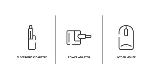 devices outline icons set. thin line icons sheet included electronic cigarette, power adapter, intosh mouse vector.